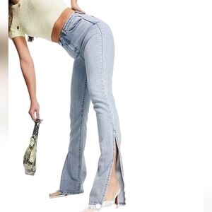 Missguided Tall Extreme Split Wrath Jeans Blue High Waist Split Leg Denim US 6